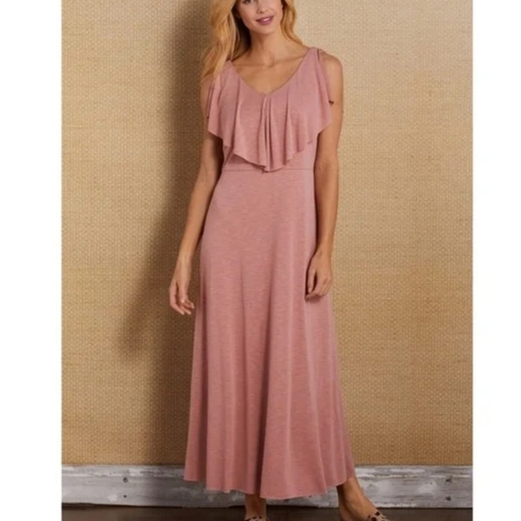 Soft surroundings NWT Roxanna Romantic Pink Flounce Ruffle Vneck Maxi Medium - Picture 11 of 11